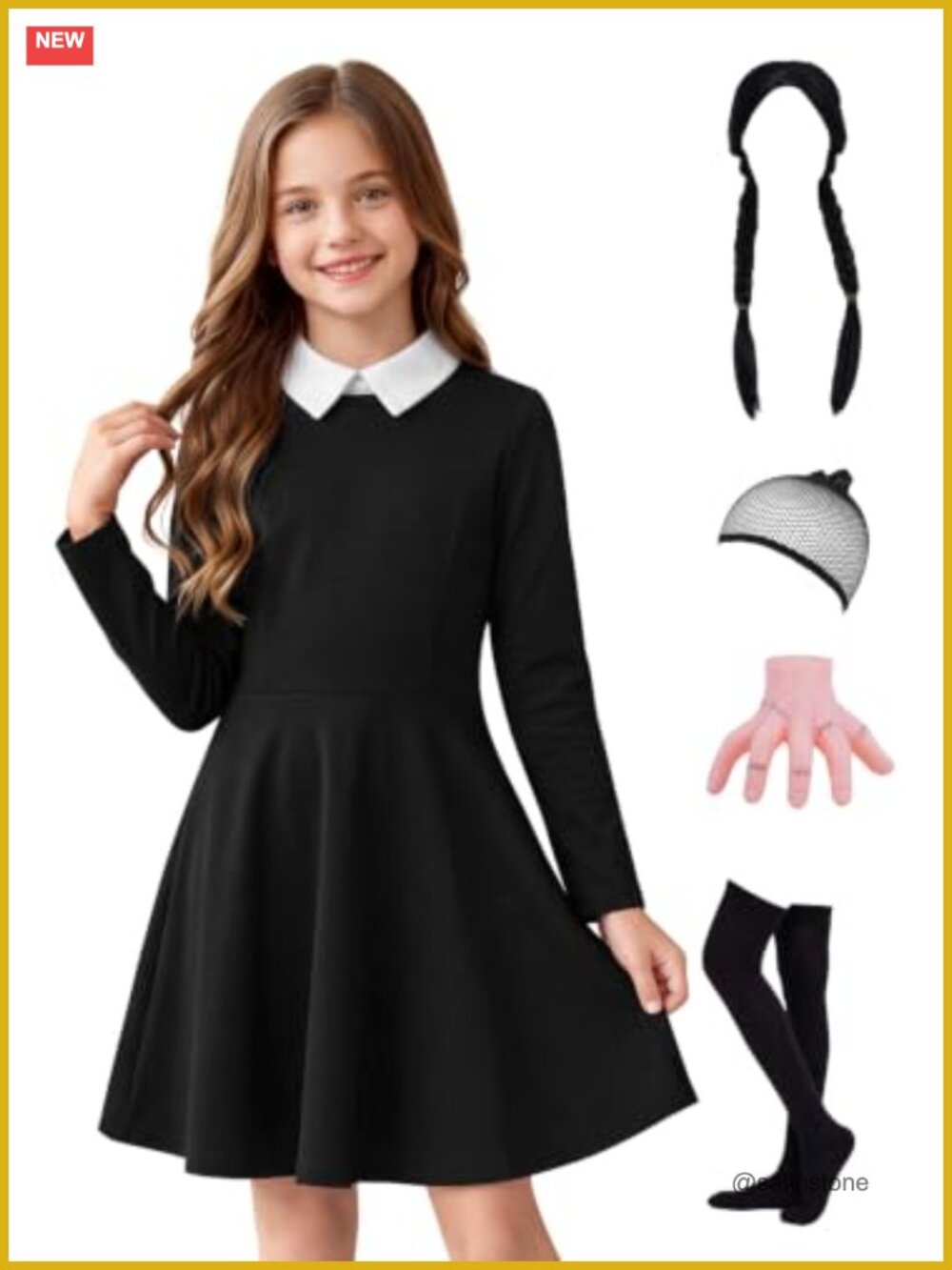 Girls 5PC Halloween Costume Long Sleeve Peter Pan Collar Dress Set